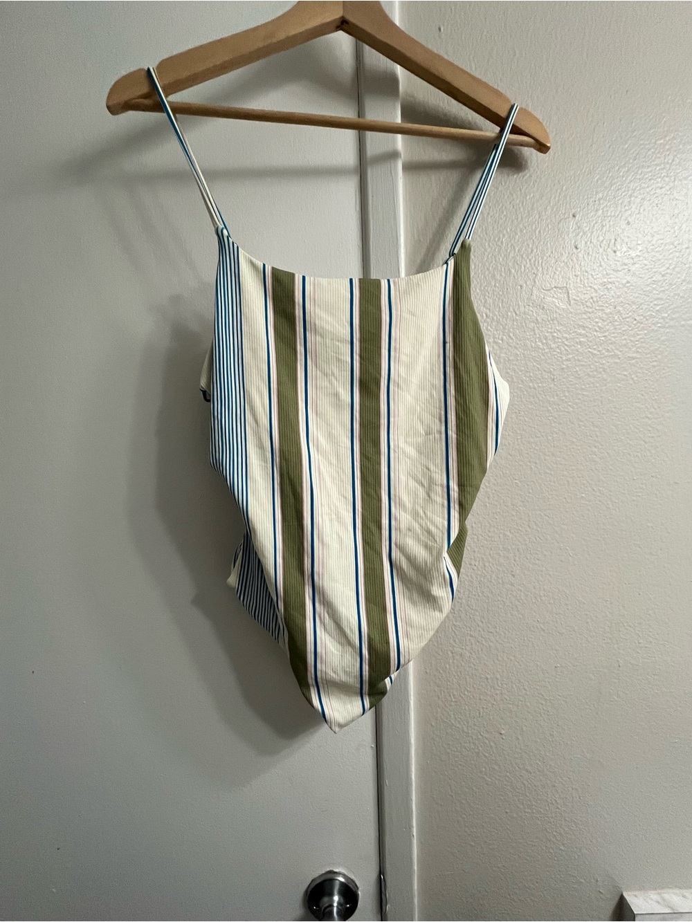 O'Neill Olive Green Blue Stripe One-Piece Swimsuit